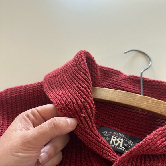 RRL Ralph Lauren 1930's Inspired Cotton Linen Silk Shawl Collar Cardigan M Red - Picture 8 of 8